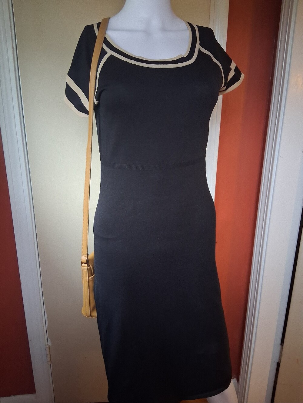 Tristan Black Midi Dress with Cream Trim